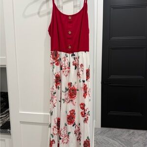 PatPat Red and White Floral Maxi Dress